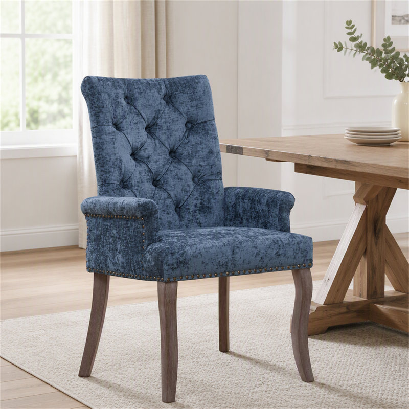 Chaise de salle à manger rembourrée en tissu de chenille, pieds courbés en bois massif, élégante chaise de salle à manger capitonnée pour salle à manger club, paquet simple