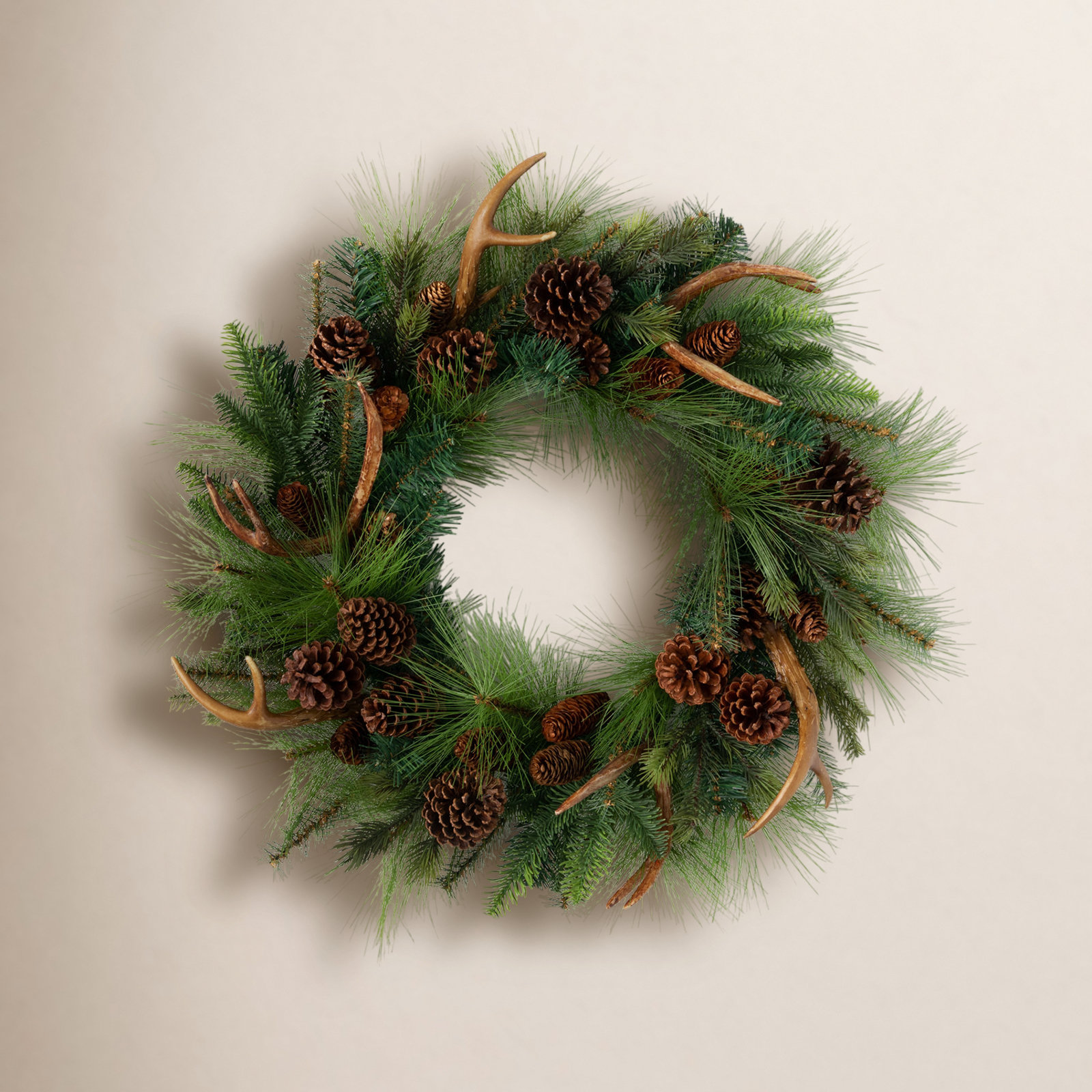 Eirika Artificial Pine and Antler Wreath, 28" H x 28" W x 9" D