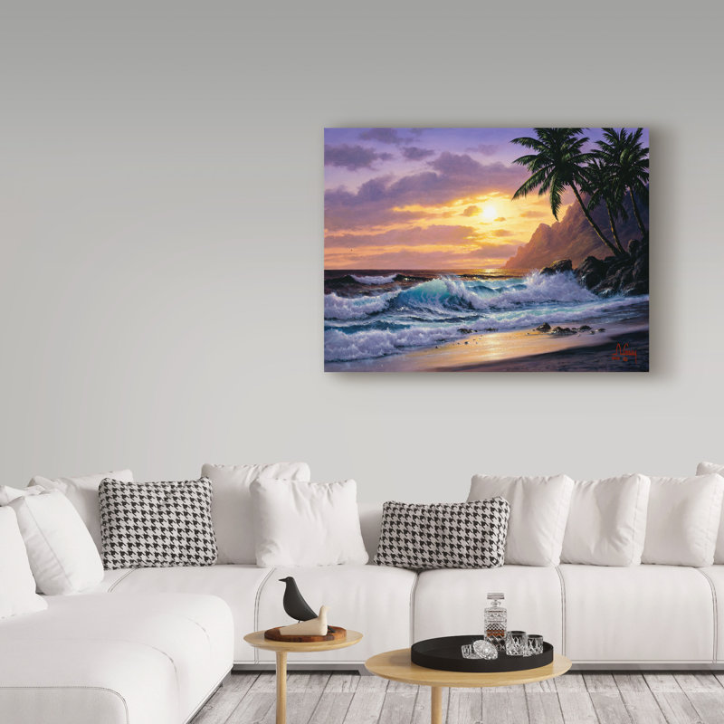 Fikes «Sunset Beach 3», reproduction de peinture à l'huile sur toile tendue, H 18 po x l 24 po