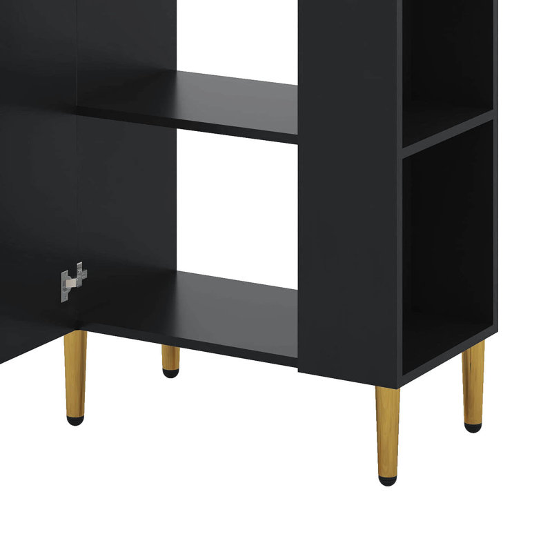 21.6'' Freestanding Bathroom Sink Combo, Floor Stand Bathroom Vanities Set With Right Side Storage Shelf, Metal Legs, Black