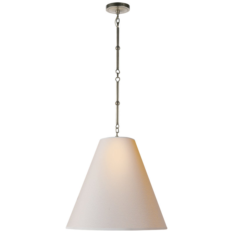 Thomas O'Brien Goodman Small Hanging Light, Antique Nickel, Fabric, 10.25" H x 9.5" W x 9.5" D