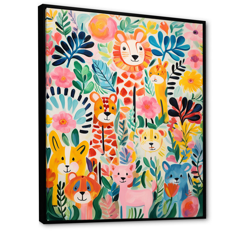 Motif d'animaux de chambre de bébé coloré IV - reproductions encadrées, Cadre flottant noir, H 40 po x l 30 po x P 1,5 po