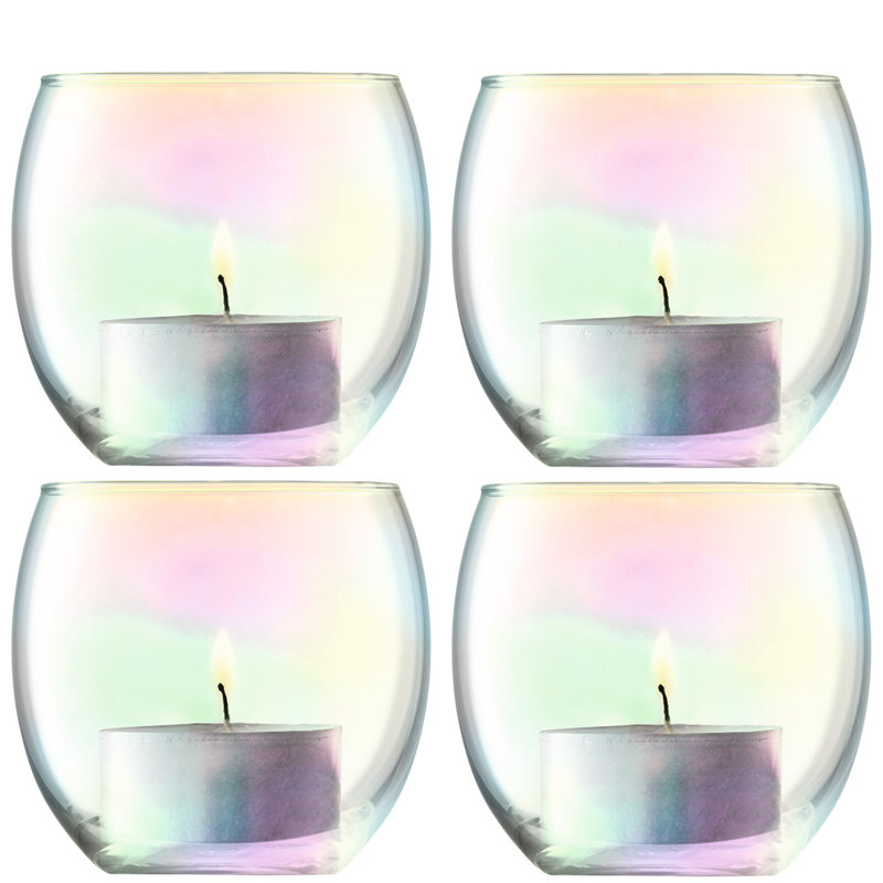Iridescent Pearl Lustre Glass Candle Holder Set