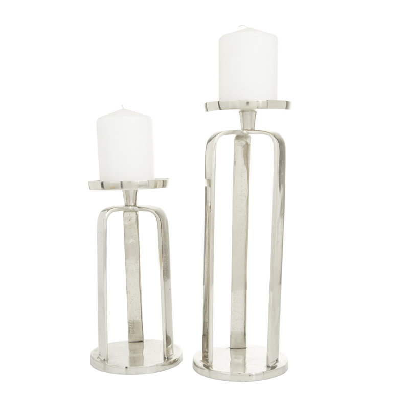 Ensemble de porte-bougie en aluminium, Argent, H 13,6 po x l 5,05 po x P 4,95 po