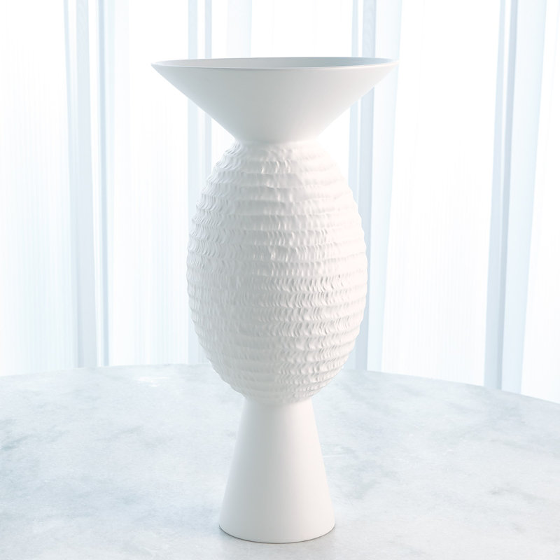 Wide Chiseled Orb Vase-Matte White