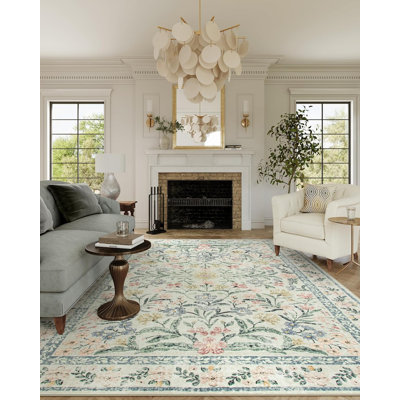 Kaldi Oriental Botanical Floral Machine Washable Area Rug with Non-Slip Backing for Living Room, Dining Room, Bedroom