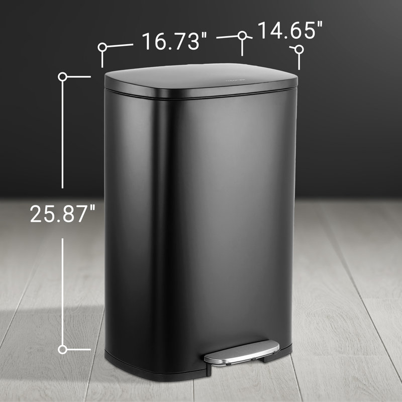 Steel Step On Kitchen Trash Can - 13.2 Gallons, Black