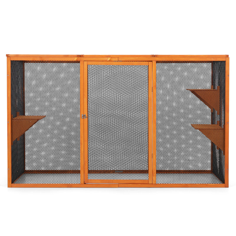 Enclos pour chat 3 plateformes de saut avec plafond imperméable - plateau de caisse orange et dynamique