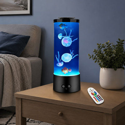 Jellyfish Aquarium Mood Lamp with 17-Color Changing Relaxing Light, Remote Control and USB/Battery Power; Table or Room Decor for Home and Office, Gift for Adults