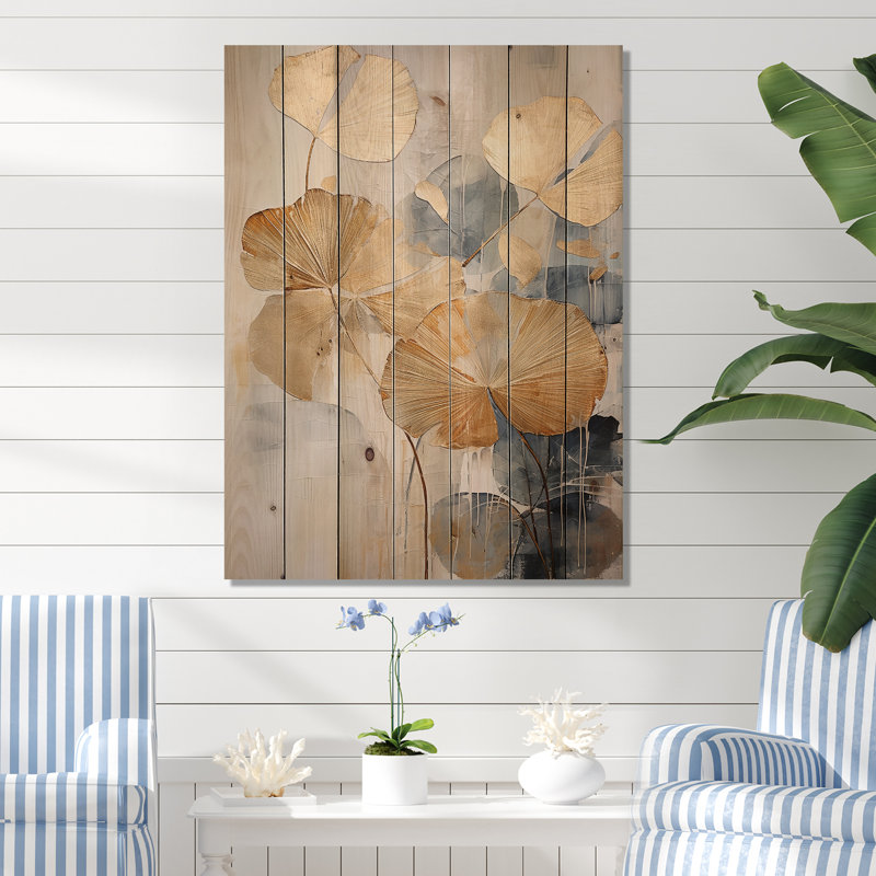 Art moderne moderne doré doré sur bois de pin naturel sur bois de pin naturel, H 32 po x l 24 po