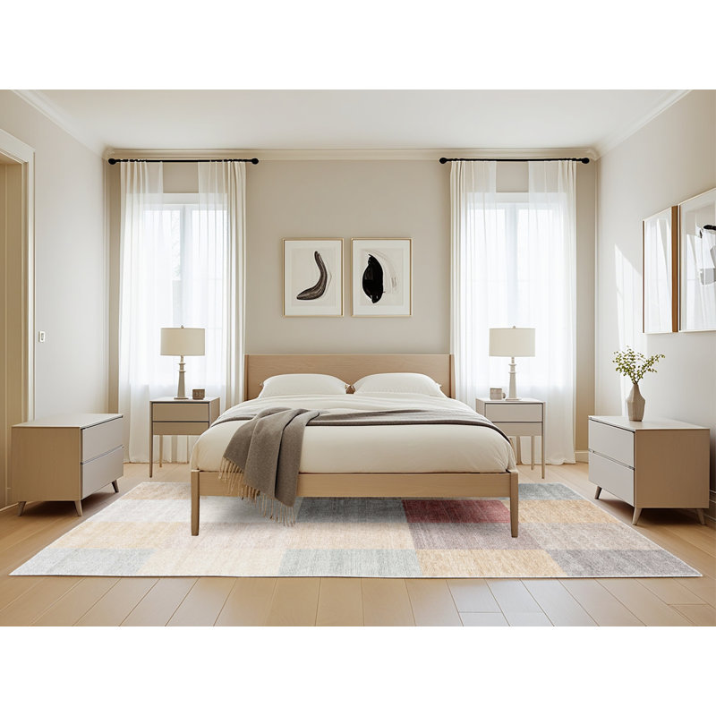 Tapis gris/rose/rouge contemporain, Rectangle 5 pi x 8 pi