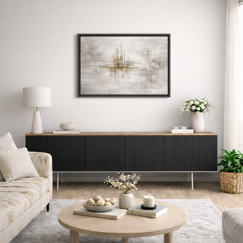 Abstrait géométrique neutre, art contemporain, impression sur toile encadrée, impression sur toile, Cadre noir