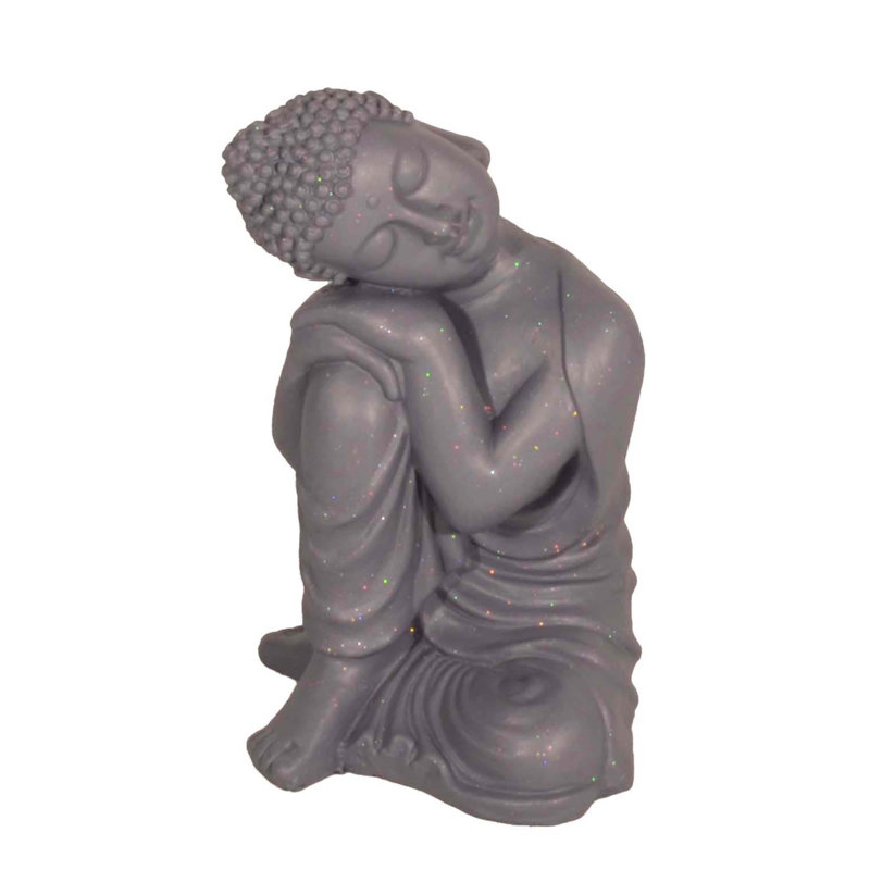 Carlile BUDDHA Crouching 37cm Weathered Dark Stone Effect, Grey Shimmer