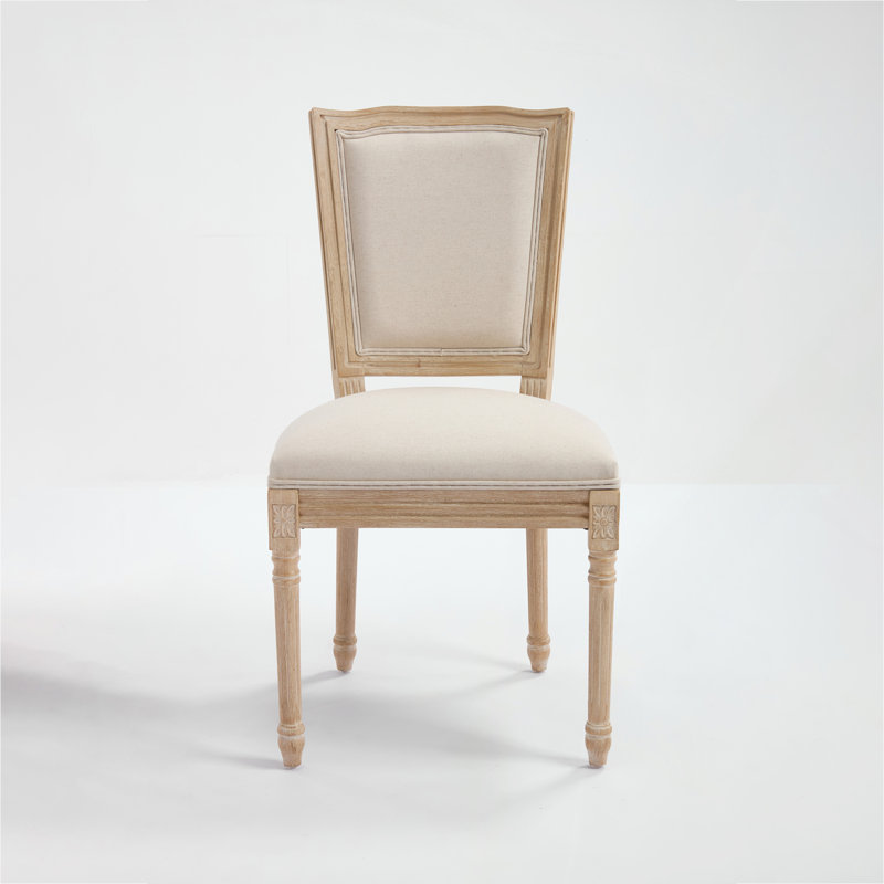 Ensemble de 2 chaises de salle à manger French Country, rembourrées avec dossier en forme de T, tréfilage, sculpture, démontables pour le salon, la cuisine, le restaurant, beige