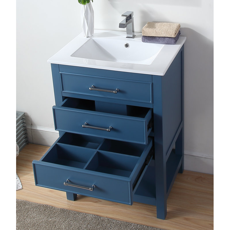 Lauryn 24.02 " W Freestanding Standard Free Standing Single Double With Ceramic Top, Teal Blue