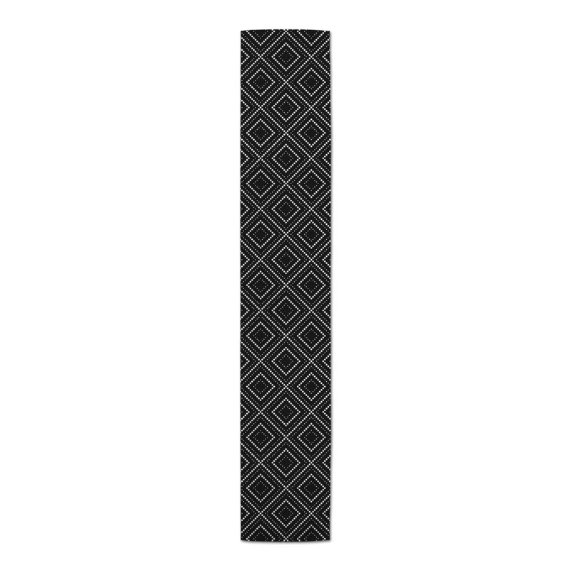 Bredyn Rectangle Geometric Polyester Table Runner, Black, 16" D x 72" L