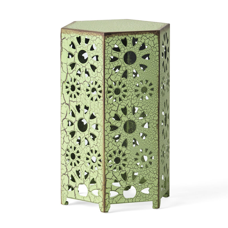 Iron Patio Side Table 12", Pattern, 10.5"X18.5", Portable Option 12" Cut Out Table, Iron, Decoration Item, Green