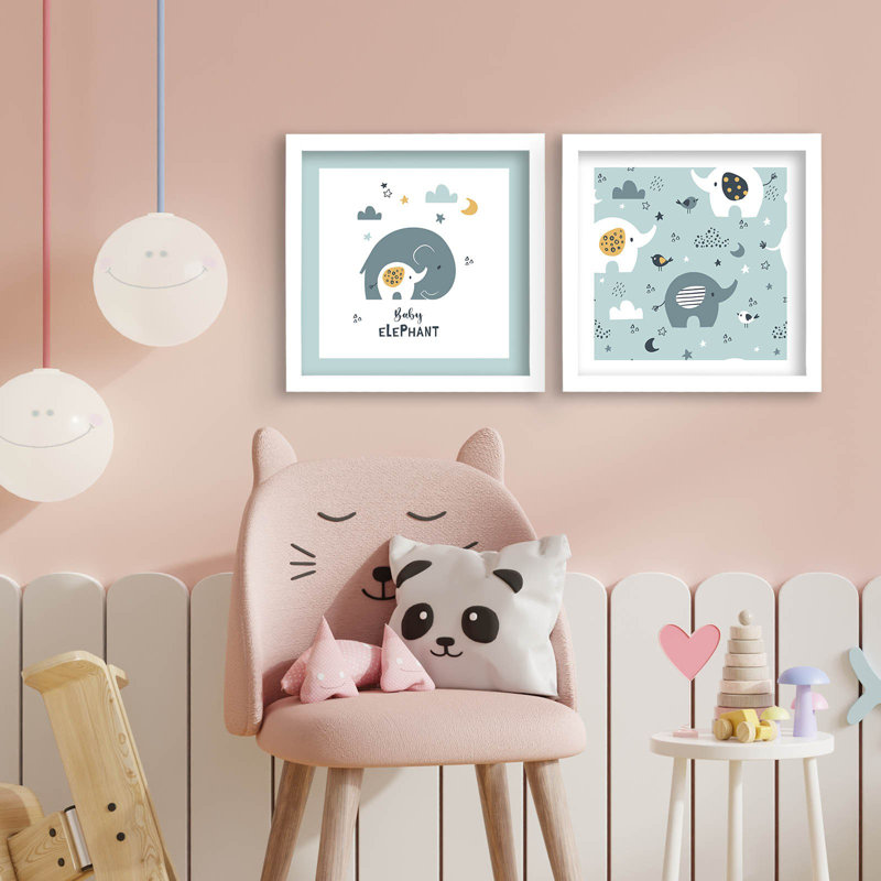 Charmantes peintures décoratives en panneau de fibres à densité moyenne (2 pièces) pour chambre d'enfant, bleu, blanc, 13,0 x 26,8 pouces | 100% panneau de fibres à densité moyenne (épaisseur: 0,1 pouce) avec cadre en PVC durable (0,9 pouce) | Parfait pour la décoration de bébé et d'enfant