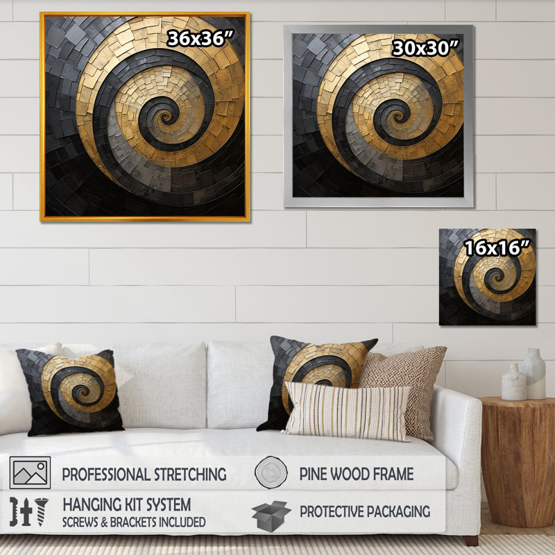 «Matlock - Abstract Spirals», impression sur toile, Toile avec cadre flottant or, H 24 po x l 24 po x P 1 po