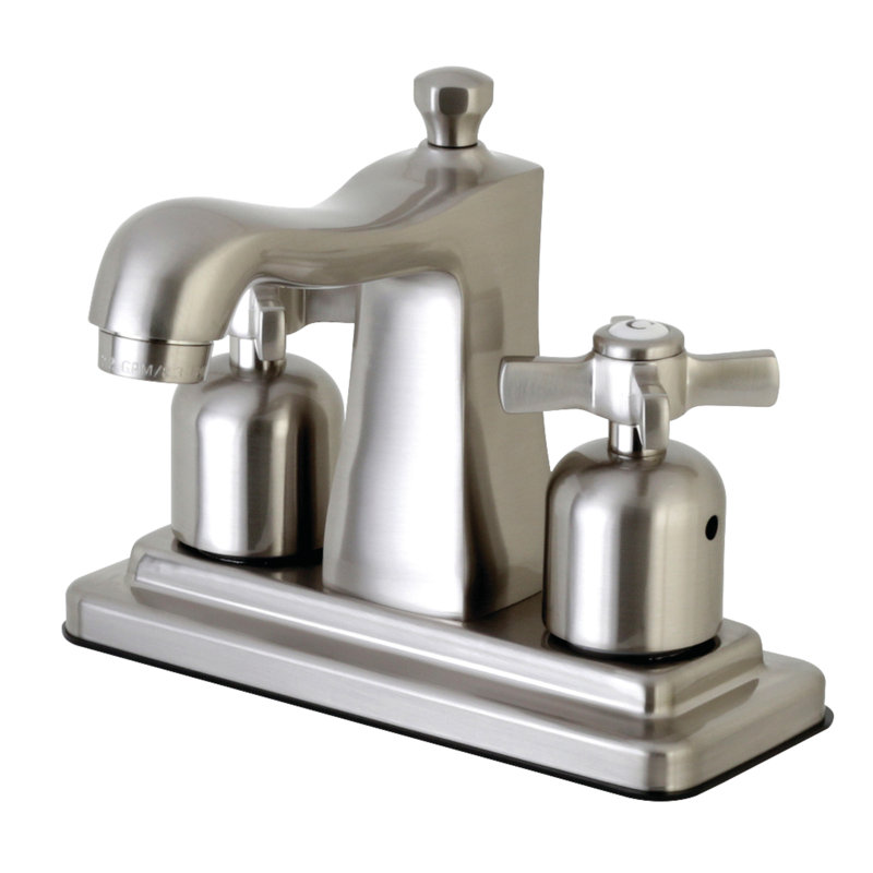 Kingston Brass Millennium Two-Handle 3-Hole Deck Mount 4" Centerset Bathroom Faucet with Plastic Pop-Up, Brushed Nickel