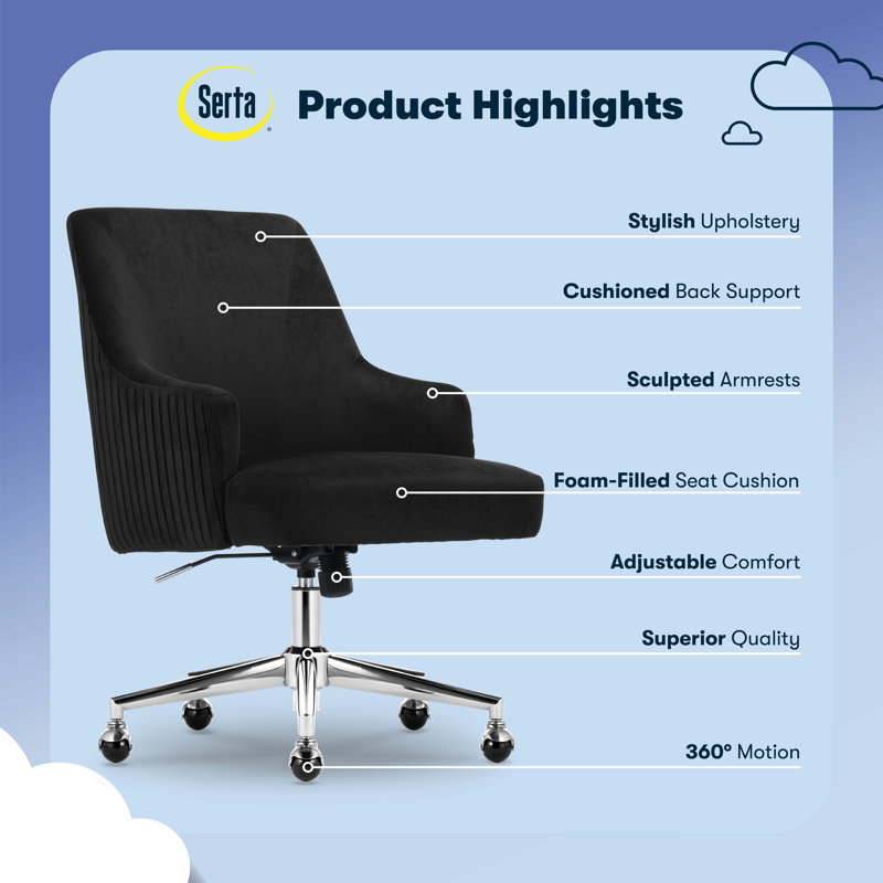 Black Velvet Mid-Back Swivel Task Chair with Metal Base