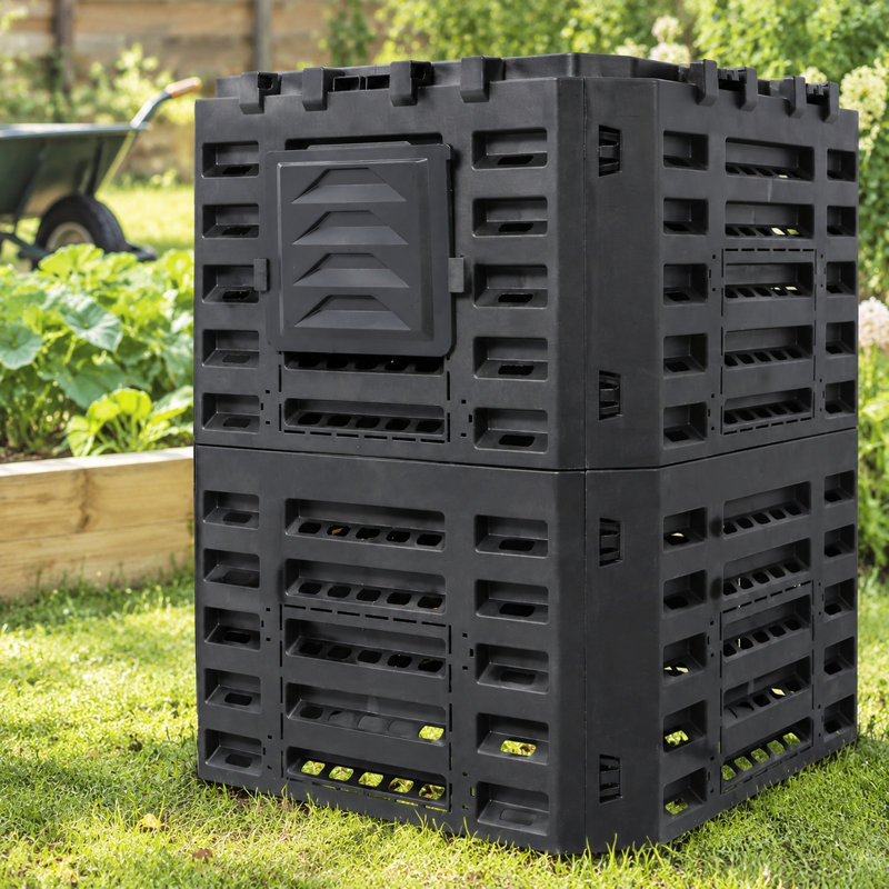 90-Gallon Black Recycled Plastic Garden Composter Bin, Large Outdoor Compost Box