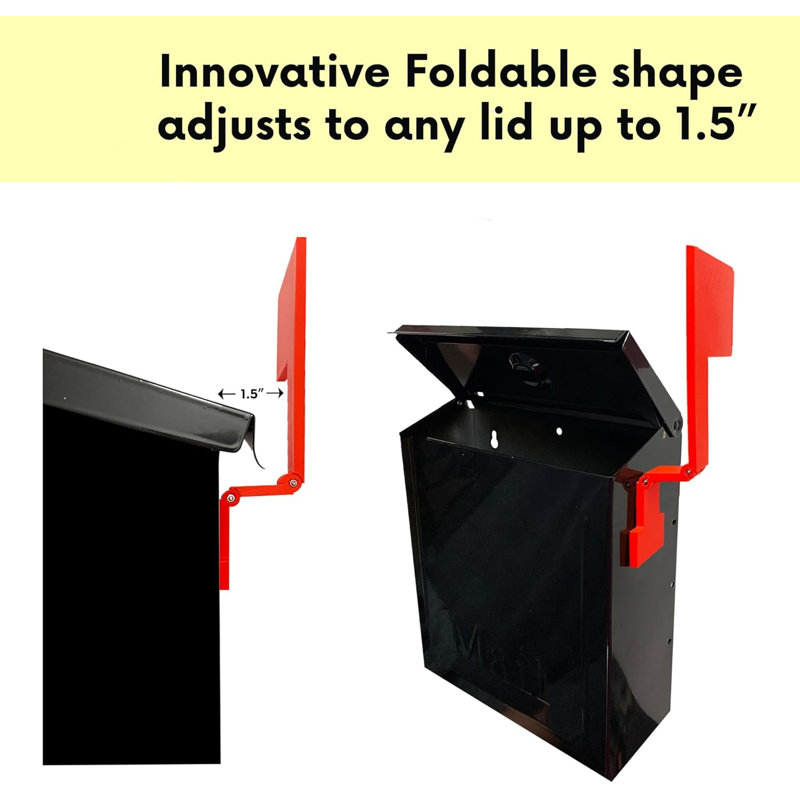 Folding Wall Mount Mailbox Flag,180 Stick-On Flag For Vertical Mailboxes, Easy Assembly, No Tools Required And Weather-Resistant Mail Alert Signal,Red,8.5In D X 2.5In W X 0.3In H