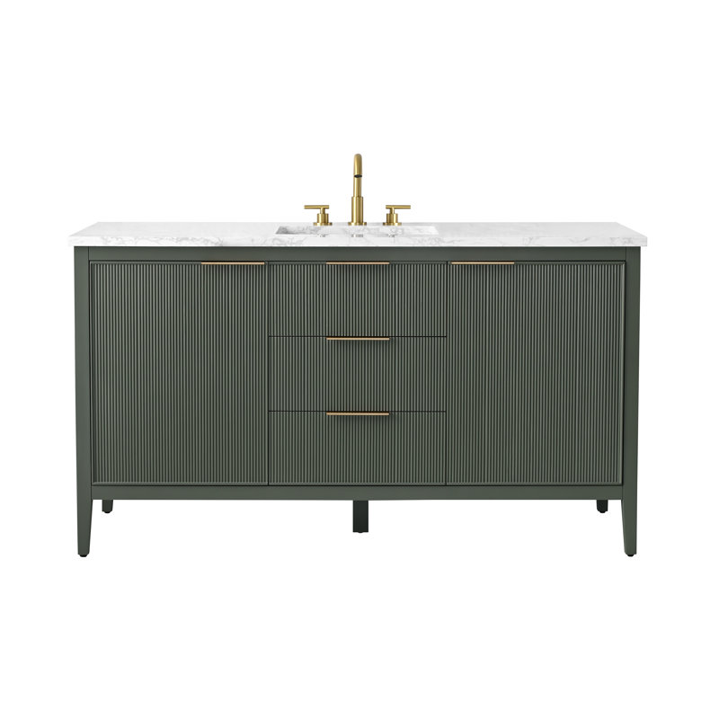 Emma 60" W Single Vanity, Vintage Green/Brushed Bronze