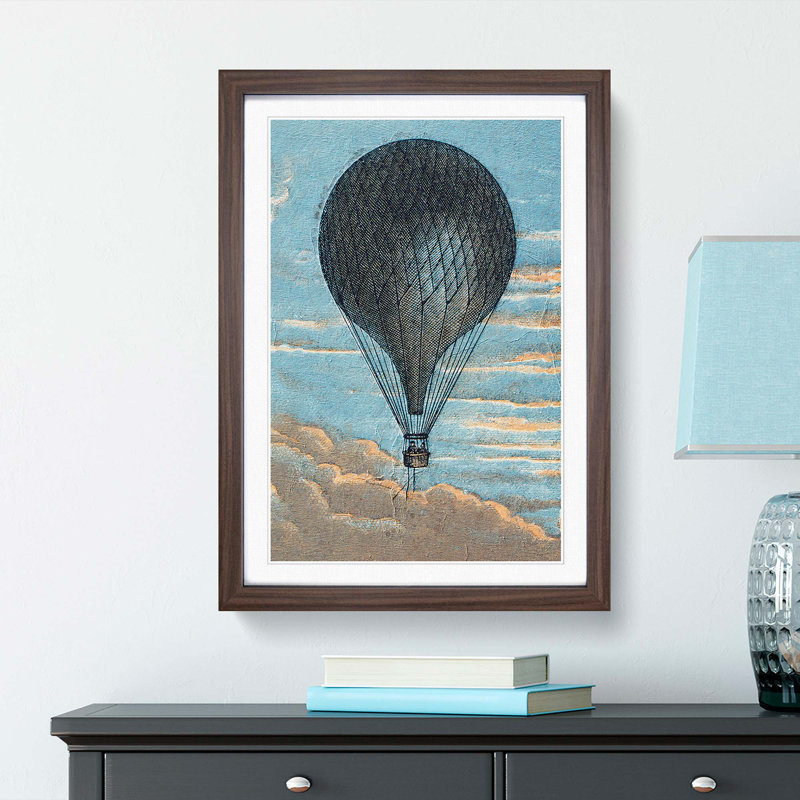 Hot Air Balloon Flying High - Framed Print, 65cm H x 48cm W x 2cm D, Walnut Framed