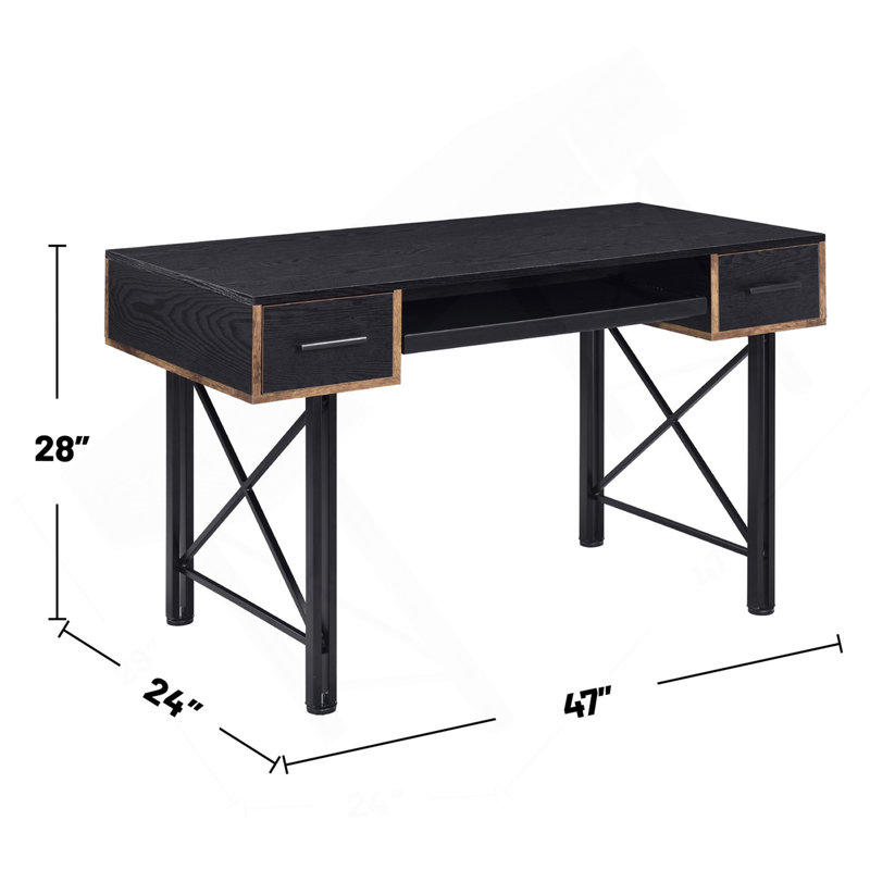 Rectangular Computer Desk With 2 Drawers, Black