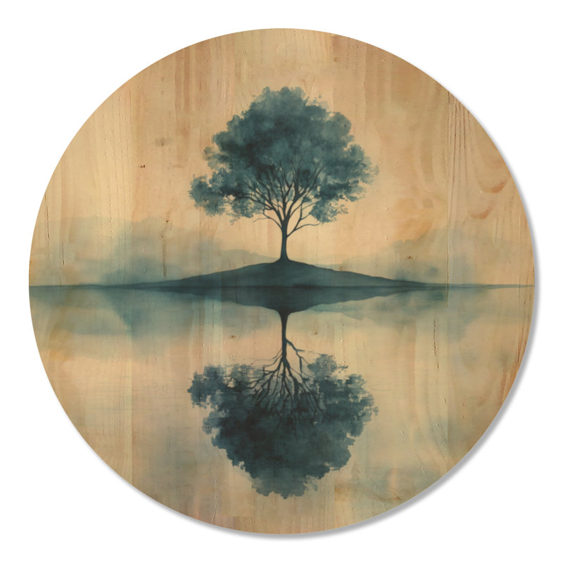 «Abstract Tree Reflection II - Nature», reproduction d'art murale en bois, Rond 36 po