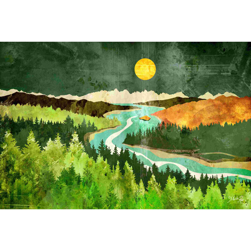 Montagne au clair de lune, L 48 po x H 32 po, Non, Cadre simple noir