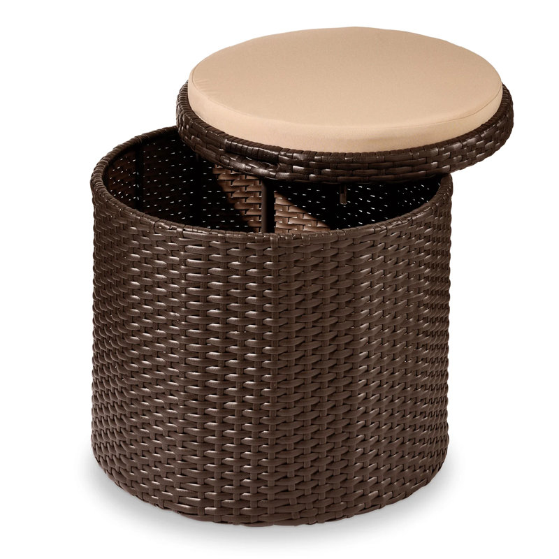 Repose-pieds rond en osier, Beige, Brun