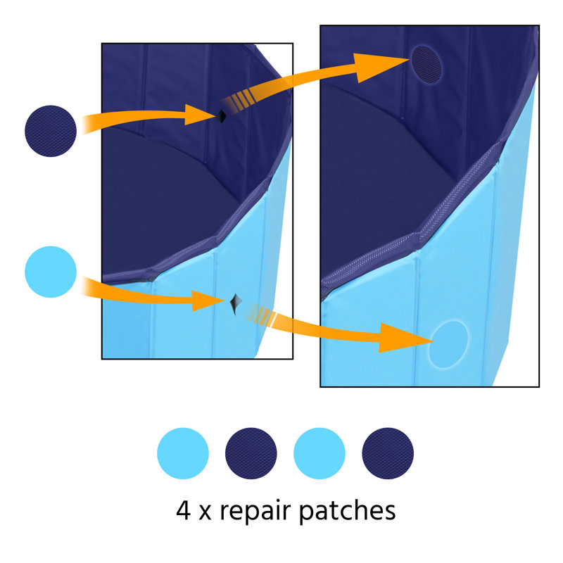 Size Foldable Pet Pool with Repair Patches, Blue, 30cm H x 120cm W x 120cm D