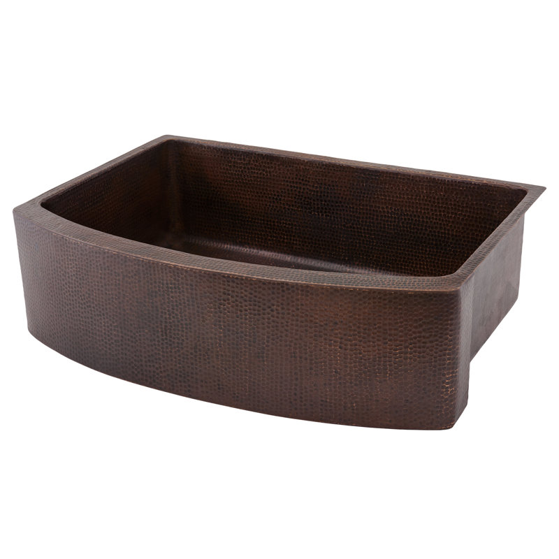 30" Hammered Copper Kitchen Rounded Apron Single Basin Sink with Matching Drains, and Accessories