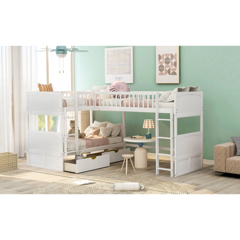 Lit superposé simple blanc avec mezzanine et options de rangement - répond à divers besoins de tiroirs, ajout pratique