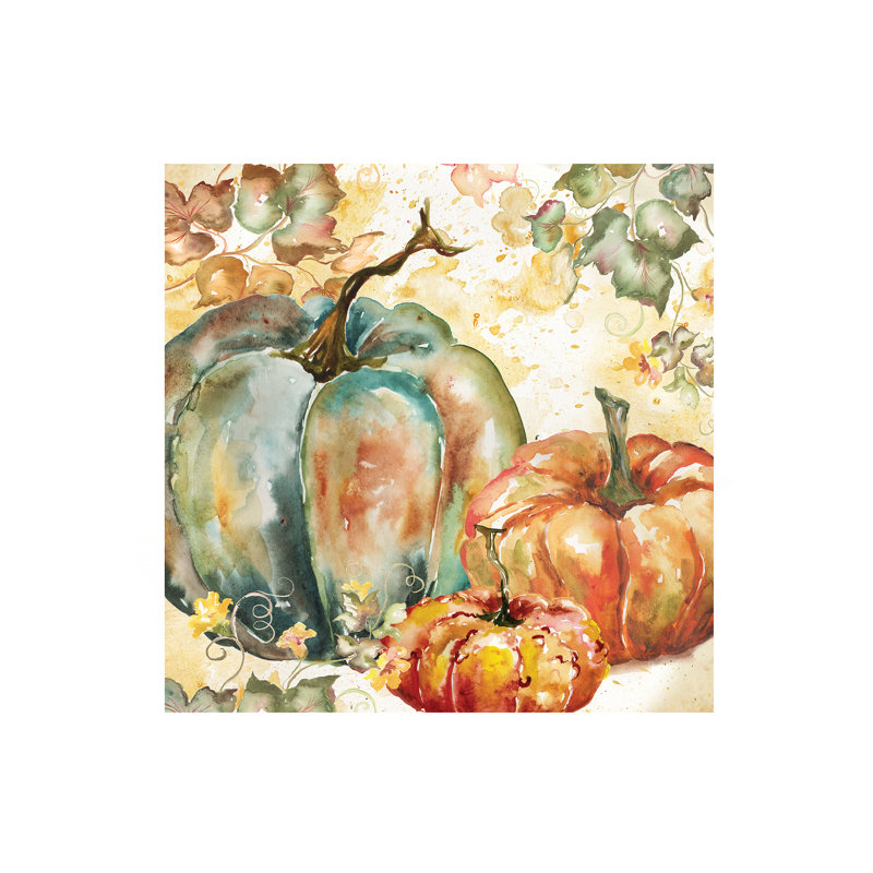 Watercolour Harvest Teal And Orange Pumpkins I - Wrapped Canvas Painting, 45.72 cm H x 45.72 cm W x 1.91 cm D