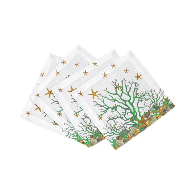 Square Napkins, White Green