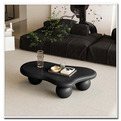 Cloud Shaped Coffee Table, Low Coffee Table with 3 Ball Legs for Living Room
