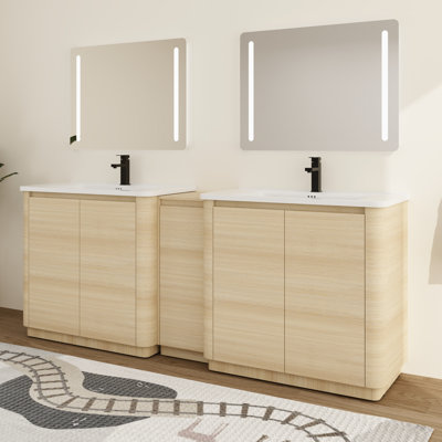 Ensemble de meuble-lavabo simple 60 po avec plateau en céramique Ornar, meuble-lavabo simple autoportant avec lavabo en céramique