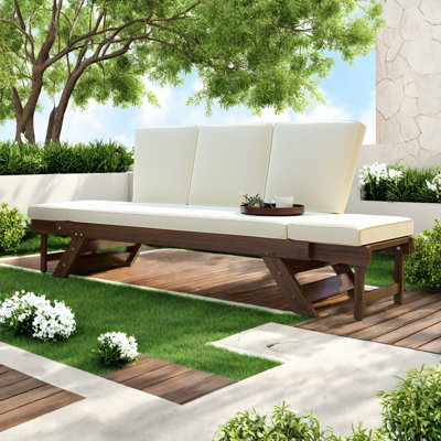 Outdoor Adjustable Patio Wooden Daybed Sofa Chaise Lounge With Cushions For Small Places
