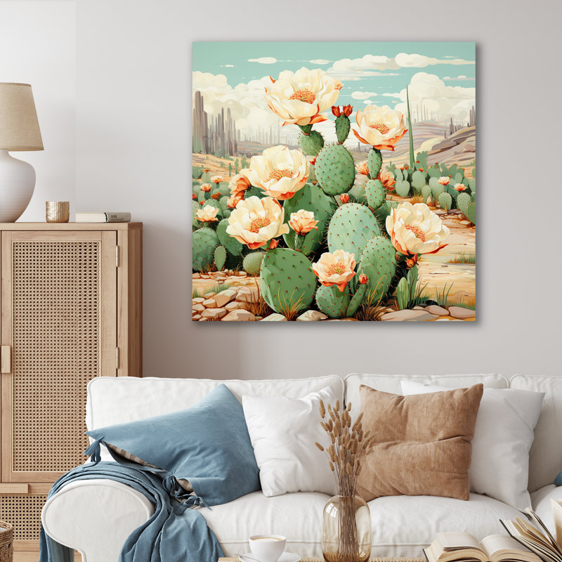 Cactus vert corail, désert, pointillisme IV - art mural grand cactus, H 36 po x l 36 po x P 1,5 po, Toile tendue