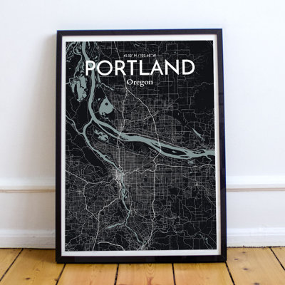 « portland city map », reproduction d’impression sur affiche en minuit