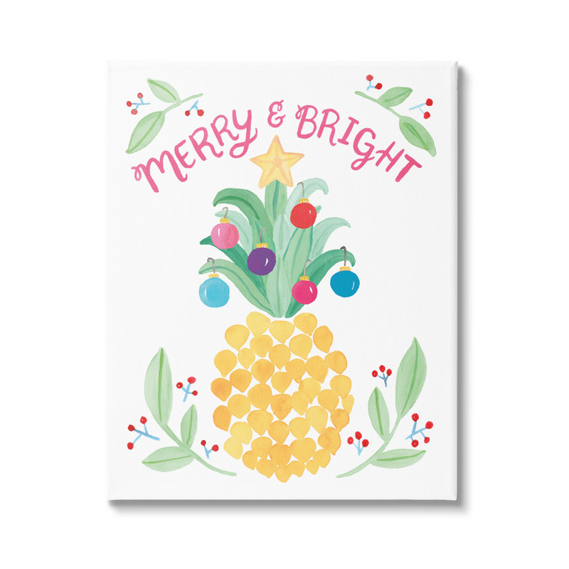 «Merry & Bright», ananas ornemental à l'aquarelle noire, estampe numérique encadrée, art texturé par Heather Strianese