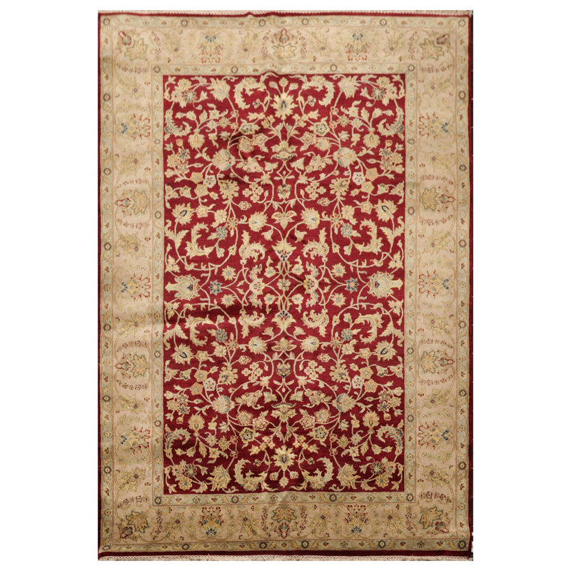 Tapis rectangulaire en laine noué à la main de conception unique 6 pi 3 po x 9 pi 2 po Lesesne