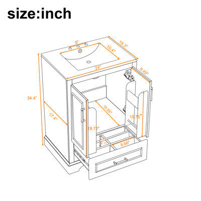 Meuble-lavabo simple Halden de 61 cm (24 po) au fini bleu marine avec comptoir en céramique blanche, portes de style Shaker et rangement à fermeture amortie
