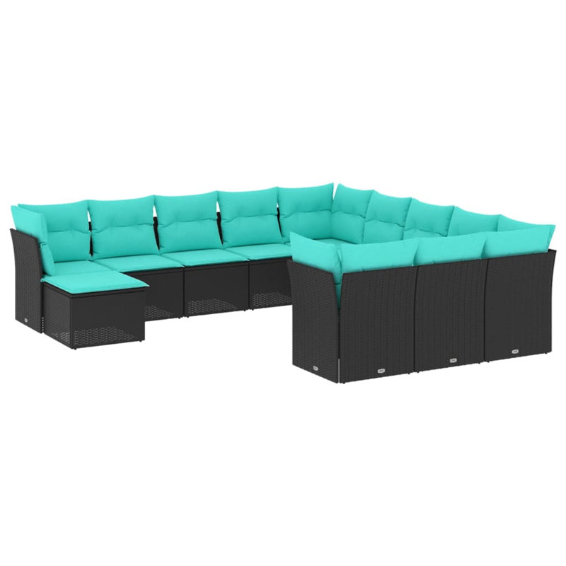 Latitude Run® 12 Piece Patio Sofa Set With Cushions Poly Rattan, Black, Blue
