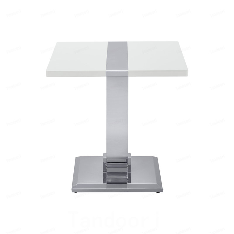 Table d'appoint argentée et blanche, piètement en forme de O, plateau carré, mobilier de salon luxueux, Argent