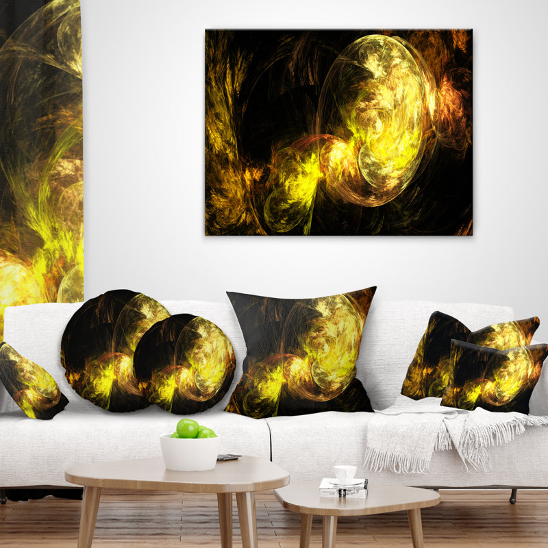 Yellow and Black Abstract Smoke Print Rectangular Pillow