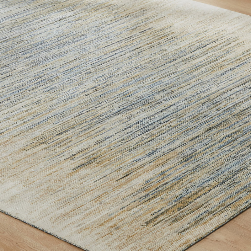 Ventura Wool Striped Area Rug in Beige; Ivory; Blue; Sand, Runner 2'6" x 12', null
